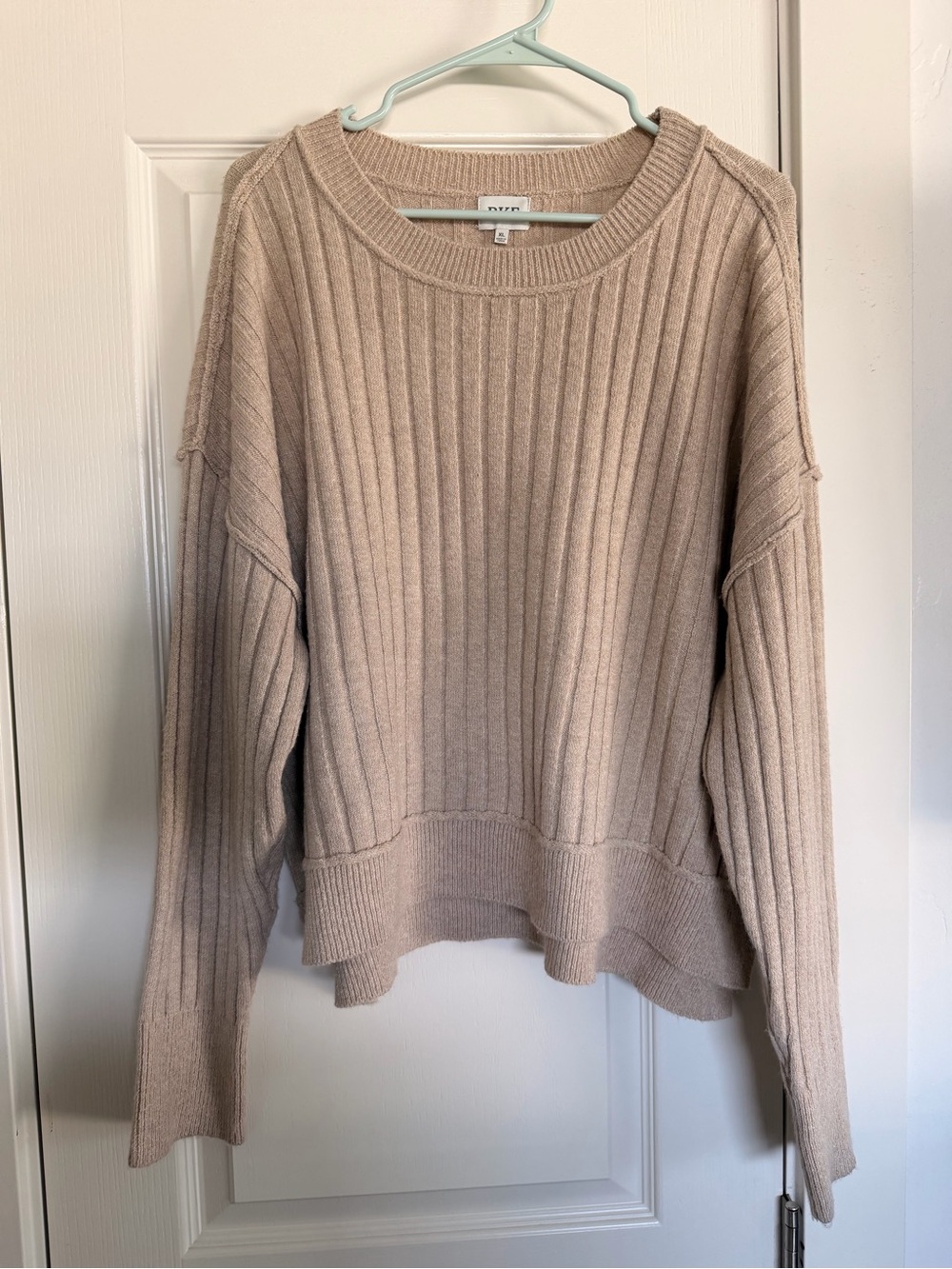 BKE Ribbed Crewneck Sweater in Taupe